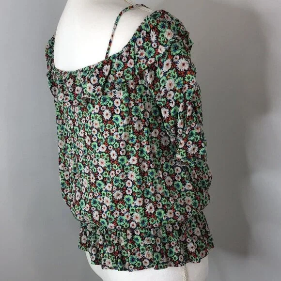 Zara Womens Top Size Medium Floral Print Shoulder Straps Elastic At Waist - Picture 5 of 10